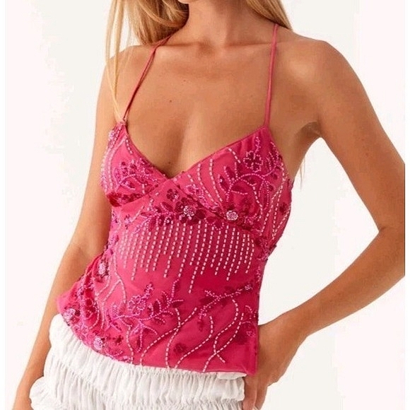 Peppermayo Kamilla Sequin Cami Top - Fuchsia Size 4 Beaded Sequins Fairy Whimsy - Picture 1 of 9